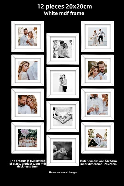 Me you 12 قطعة إطار 20×20 - إطار MDF - إطار صور - إطار مربع - مع PVC