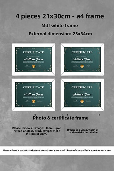 Me you 4 Pieces 21X30 Frame - Mdf Frame - Photo Frame - A4 Diploma Frame - Ce...
