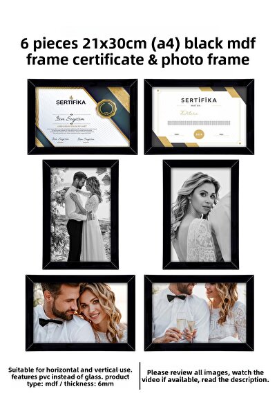 Me you 6 قطع إطار 21×30 - إطار MDF - إطار صور - إطار شهادة A4 - شهادة