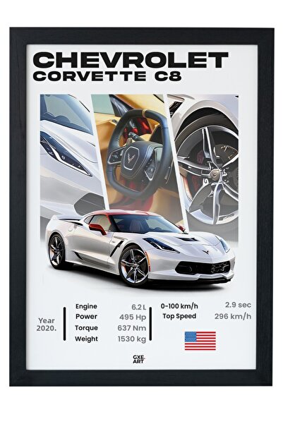 gxe.art Pictură cu poster cu cadru din lemn Chevrolet Corvette C8 – Supercar ...