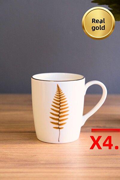 tabakevi Tabak Evi Porcelain Natura Fern Mug with Handle 9cm 220ml Set of 4