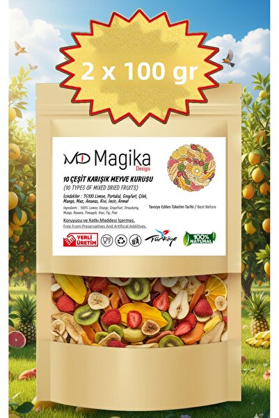 Magika Design 10 أنواع من الفواكه المجففة المختلطة 2×100 جرام ليمون برتقال جر...