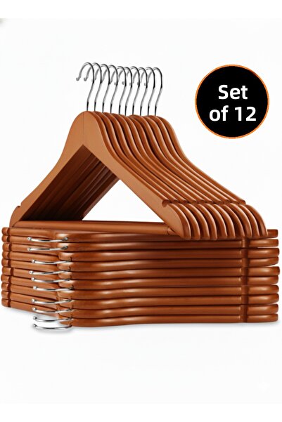 ETC HOME 12 قطعة من شماعات الملابس البلاستيكية ذات المظهر الخشبي عالية الجودة...