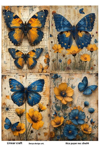 DERYA DESİNG ART ورق ديكور نحاسي بنمط الفراشات والزهور رقم: DHE99- 29x42 سم