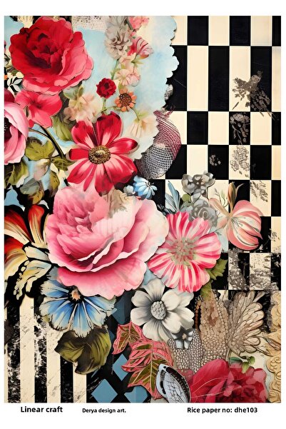 DERYA DESİNG ART ورق ديكور نحاسي بنمط مربعات وزهور رقم: DHE103 - 29×42 سم