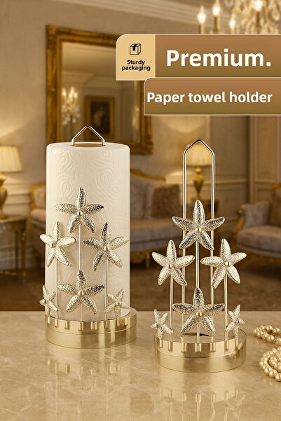 Mutfiko طقم مناديل ورقية فاخرة من المعدن الفضي على شكل نجم البحر - حامل مزخرف لسطح المكتب