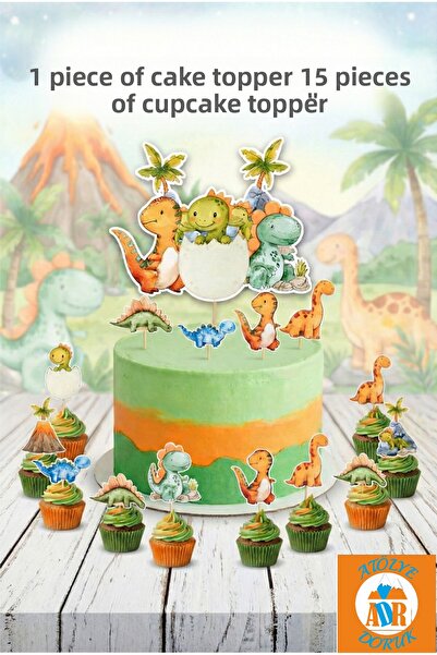 Atölye Doruk مجموعة كعكة عيد ميلاد الديناصورات - زينة كعكة على شكل ديناصور مع...