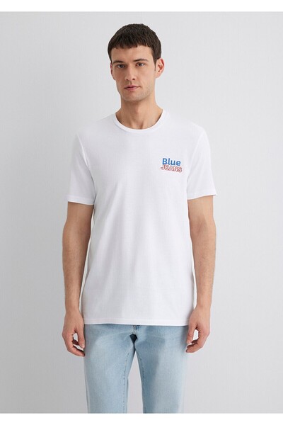 Mavi Biała koszulka z nadrukiem dżinsów Slim Fit / Slim Fit 066841-620