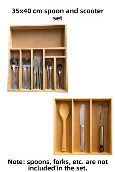 ayfiwood طقم حامل ملاعق وملعقة تقليب خشبي متعدد الأقسام مقاس 35×40 سم - منظم للأدراج - منظم خشبي