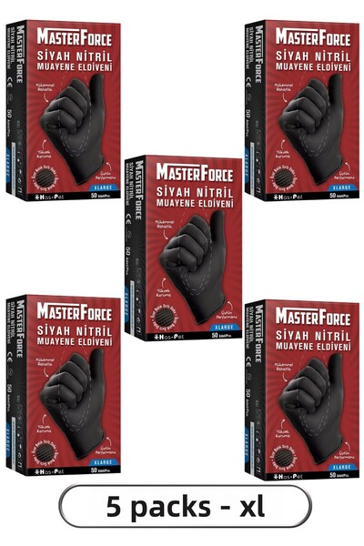 MasterForce قفازات نتريل سوداء مقاس كبير جداً، 5 علب تحتوي على 50 قفاز
