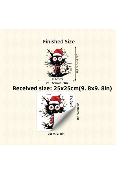 UÇAN SİNCAP ملصق نوافذ ذاتي اللصق لعيد الميلاد - قطة سوداء مع قبعة سانتا وأضو...