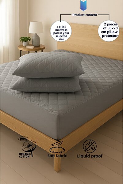 Formeya Sada šedých prošívaných matrací Pamukkale – chránič matrace odolný proti tekutinám, 2 chrániče polštářů (11 velikostí)