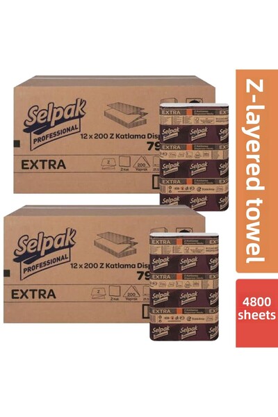 Selpak مناشف إضافية قابلة للطي على شكل حرف Z 24 عبوة تحتوي على 200 منشفة مقاس 21.5 × 24 سم و2 صندوق