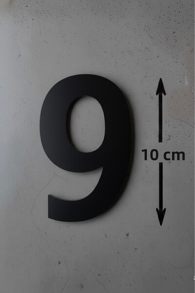 Yalıgraf Reklam Tabela رقم الباب رقم 9، زجاج شبكي أسود 10 سم، رقم باب فيلا أو...