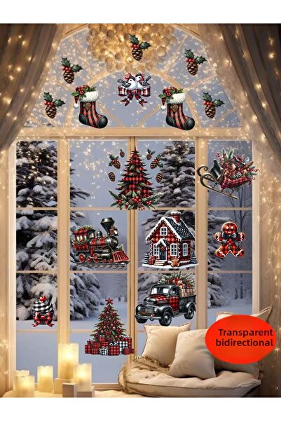 aiki Transparent Double-Sided, Black Pitikare Patterned Christmas Ornament, Wall, Glass, Sticker 15 Pieces