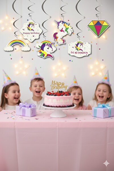 Deniz Party Store 6-Piece Ceiling Pendant Lamp Ornament Unicorn Colorful
