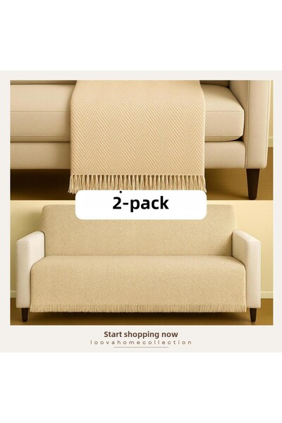 Loova Traditional Hand-Woven Sofa Cover Set of 2 100% Cotton Beige