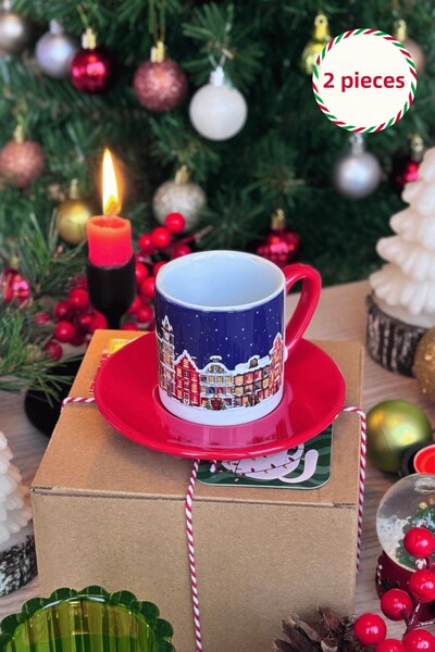 Cool Stuff Studio New Year Patterned Set of 2 Turkish Coffee Cups New Year Gift