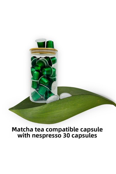 MegaShop ماتشا نسبريسو ®   كبسولة متوافقة 30 قطعة + صندوق تخزين زجاجي مع هدية