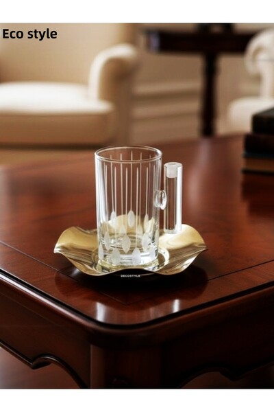 DECOSTYLE 18 Piece Modern Glass Tea Set with Steel Plate |   Premium Hospitality Luxury Presentation Set