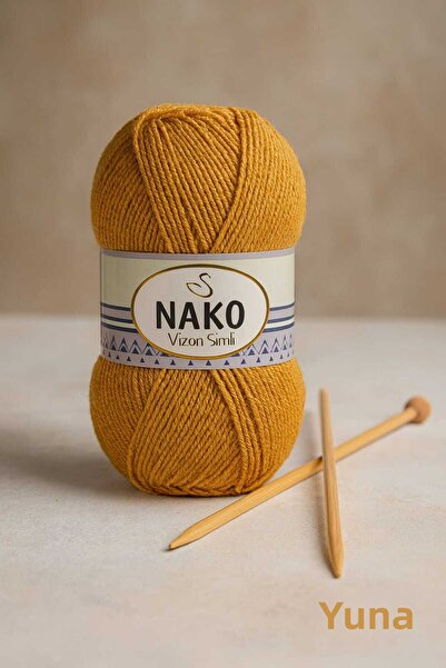 NAKO سترة شتوية من صوف المنك اللامع، وشاح، قبعة، خيط حياكة متوسط ​​السمك، 1029A، لون ذهبي