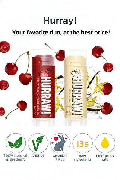 Hurraw ! مجموعة مرطب الشفاه بالكرز والفانيليا مكونة من قطعتين - طبيعي 100%، ن...