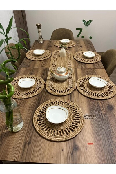 naylişhome jute,american service set, runner, plate, gift, tablecloth set, food service set
