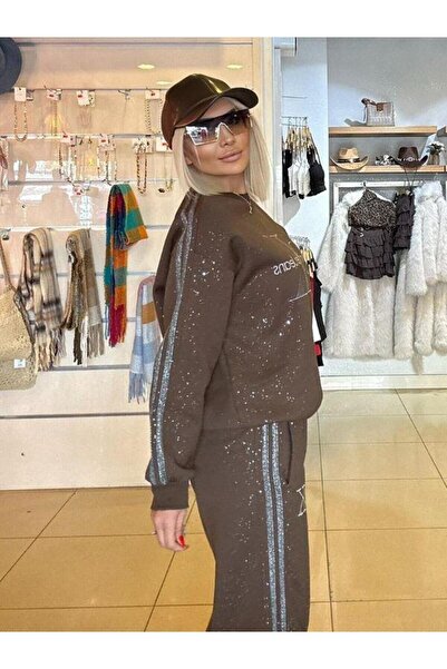 Kokoşum Butik 5786 Costum brodat cu sclipici maro