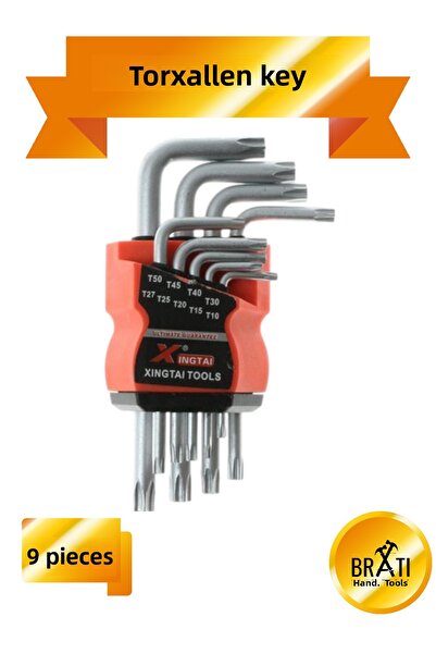 BRATİ HAND TOOLS Yıldız Torx Allen Combination 9 Piece Allen Key Set Cr-V
