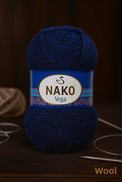 NAKO Vega Hand Knitting Yarn 21367 Blue with Black