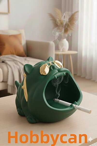 Pelirum منفضة سجائر ديكور على شكل طاولة مع تمثال بولدوج لتزيين سطح المكتب والمكتب المنزلي