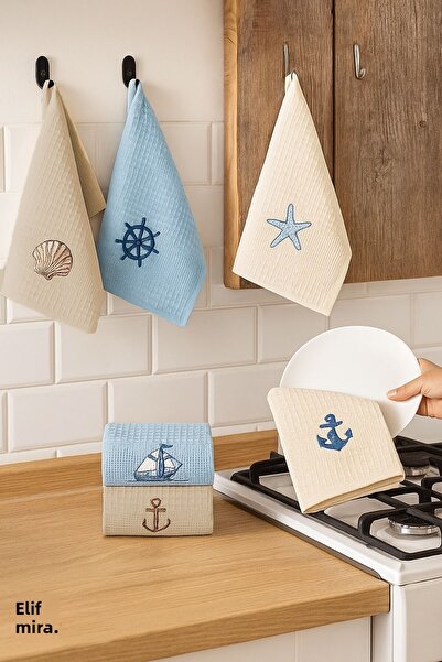 Elif Mira Set de 6 bucăți de bucătărie cu model, absorbant, țesut în vafe, 30...