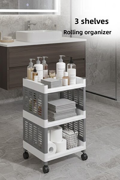 grimorlife Οργανωτής μπάνιου με 3 ράφια Ράφι κουζίνας Ντουλάπα μπάνιου Πλαστι...