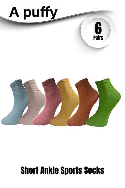 PUFAZZO Дамски къси чорапи Спортни чорапи 6-пакет - естествен памук, безшевни, тенис, колеж, разнообразни цветове Спортни чорапи