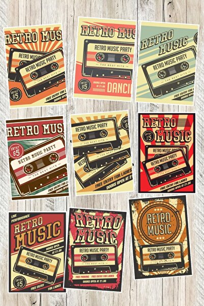 qoeuyl boutique Set de 9 cărți poștale tematice cu muzică retro