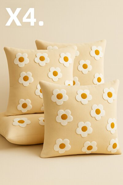 aydev home collection Set of 4 Daisy Patterned Punch Embroidered Special Desi...