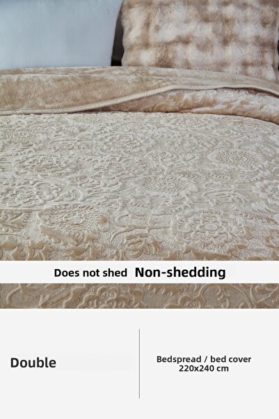 Evlen Home Collection Maya 3 kg Embos Printed Blanket Double Size Thick Soft 220X240 cm Beige