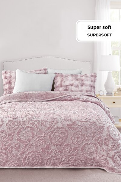 Evlen Home Collection Maya 3 kg Embos Printed Blanket Double Size Thick Soft 220X240 cm Powder
