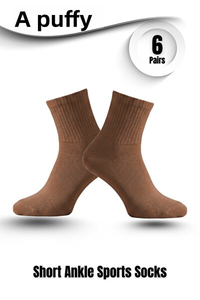 PUFAZZO Women's Short Socks Sports Socks Set of 6 - Natural Cotton, Stitch-Free , Tennis, College, Caramel Sports Socks