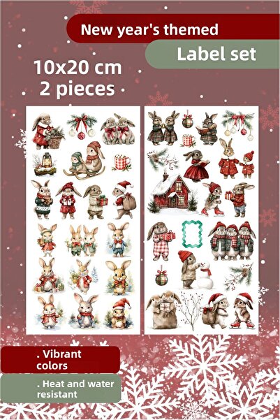 Piksel Grafik Rabbits Christmas Themed Set of 2 Stickers - Pen, Laptop Notebo...