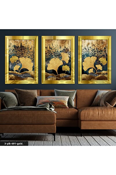 Evinemoda Gold Yapraps Tablou cu oglindă din plexiglas auriu, 3 piese