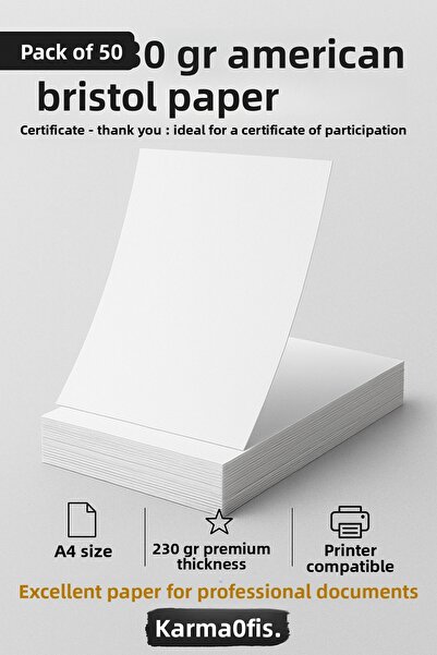 KarmaOfis ورق شهادات أمريكي بريستول A4 بوزن 230 جرام (عبوة من 50 ورقة) - ورق ...