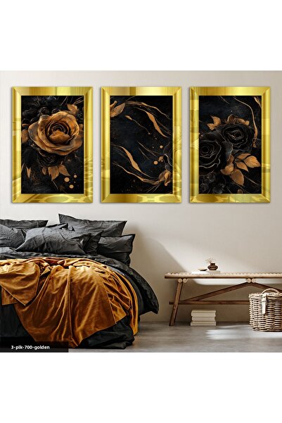 Evinemoda Masă cu oglindă din plexiglas auriu, 3 piese, negru și aur roz