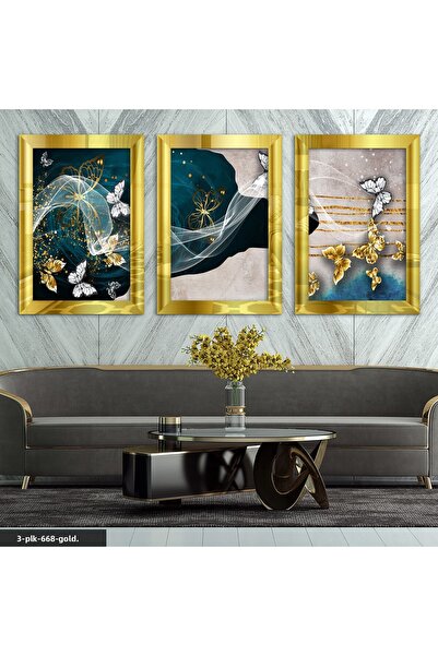 Evinemoda Gold and White Butterfly 3 piese Tablou cu oglindă din plexiglas auriu