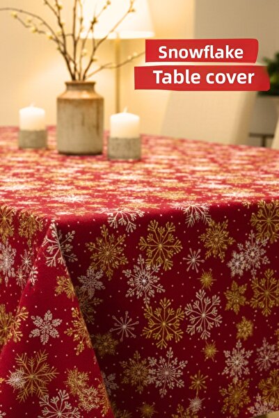 KAMİZ Snowflake Khaki Tablecloth Durable, Stain and Liquid Repellent Fabric