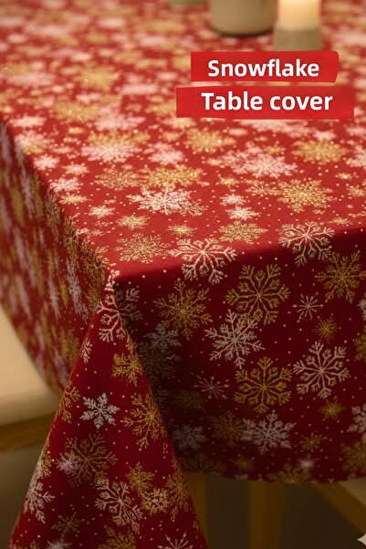 KAMİZ Snowflake Khaki Tablecloth Durable, Stain and Liquid Repellent Fabric