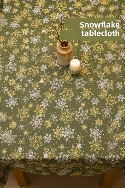 KAMİZ Snowflake Khaki Tablecloth Durable, Stain and Liquid Repellent Fabric