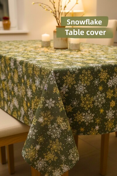 KAMİZ Snowflake Khaki Tablecloth Durable, Stain and Liquid Repellent Fabric
