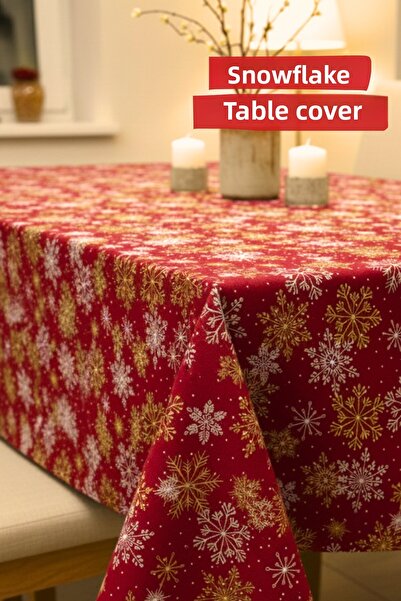KAMİZ Snowflake Khaki Tablecloth Durable, Stain and Liquid Repellent Fabric