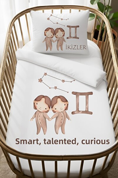 Little Hippo طقم غطاء لحاف سرير الأطفال مقاس 60x100 من جانب الأم برج الجوزاء